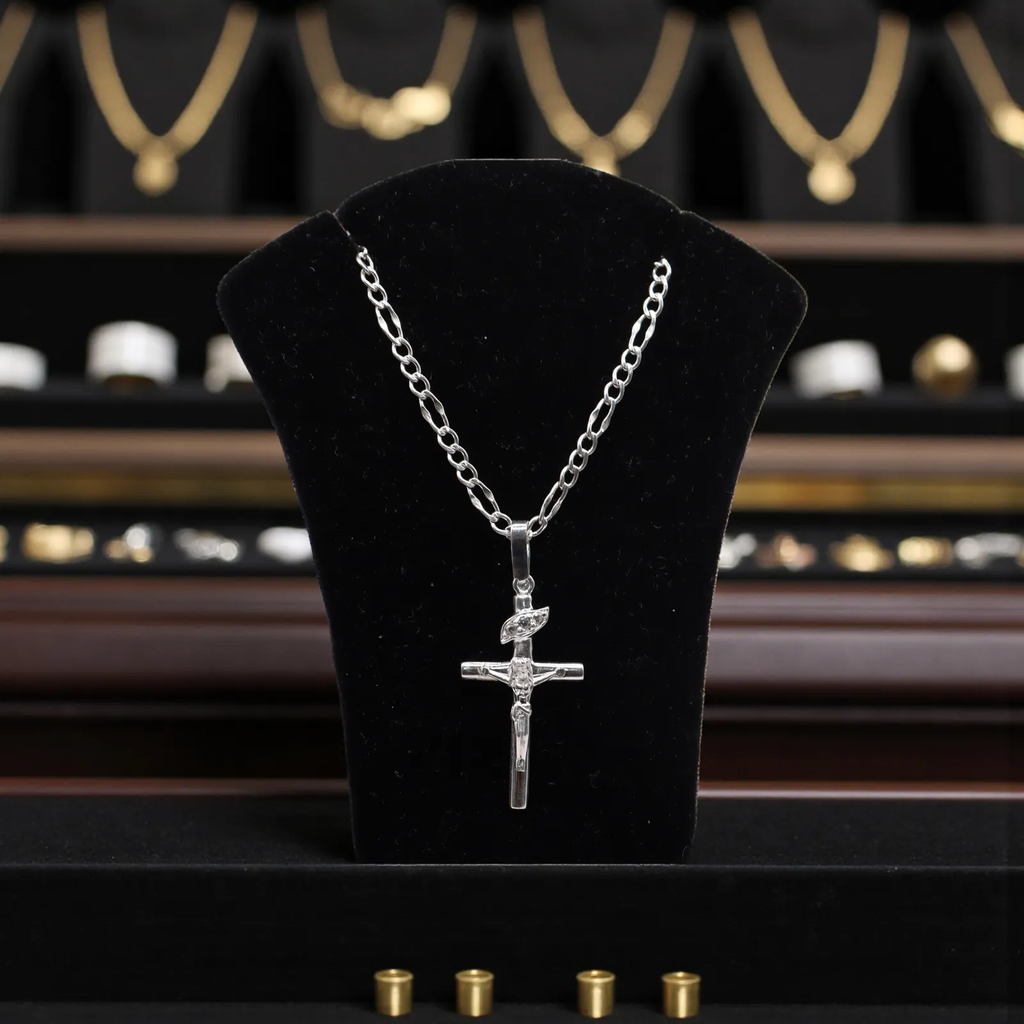 Dije De Cruz Cristo Celestial + Cadena en Plata .925