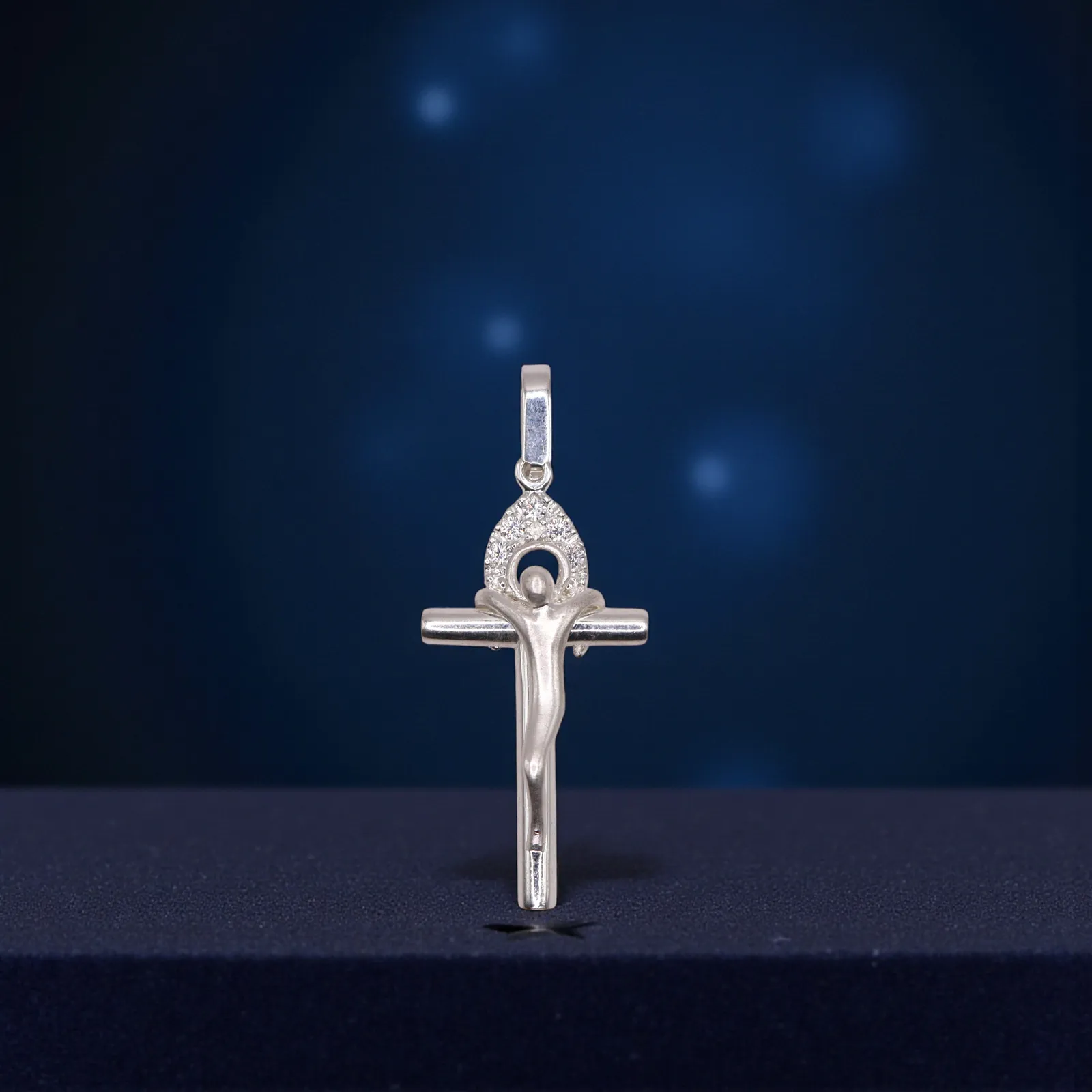 Dije De Cruz Cristo Aura + Cadena en Plata .925