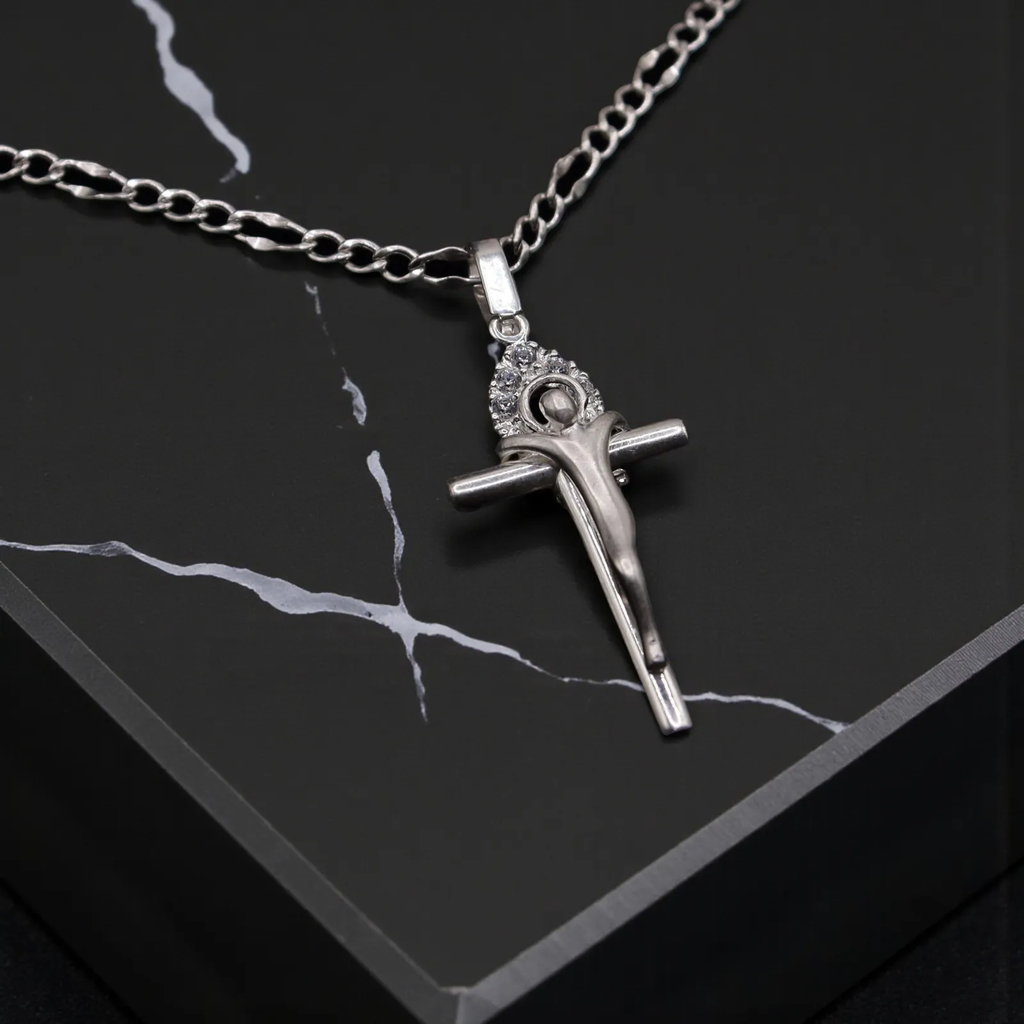 Dije De Cruz Cristo Aura + Cadena en Plata .925