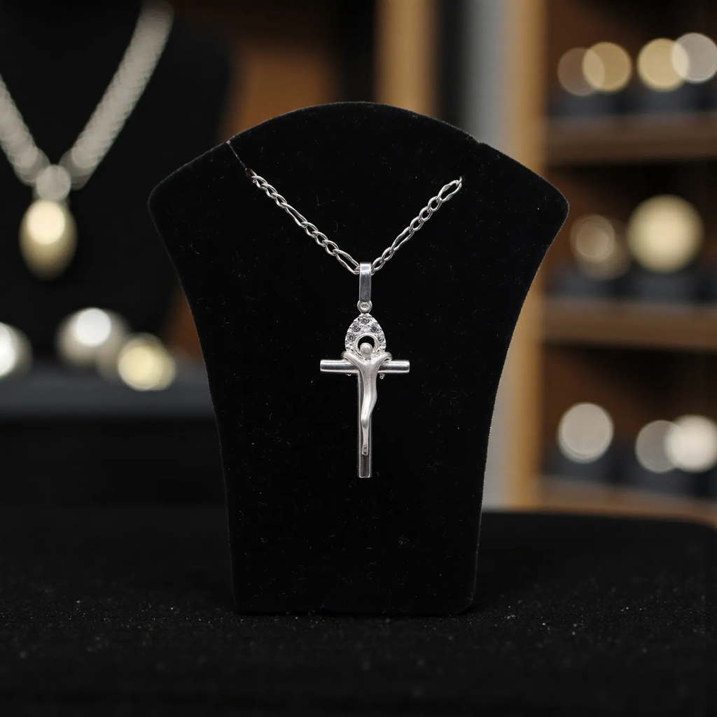Dije De Cruz Cristo Aura + Cadena en Plata .925