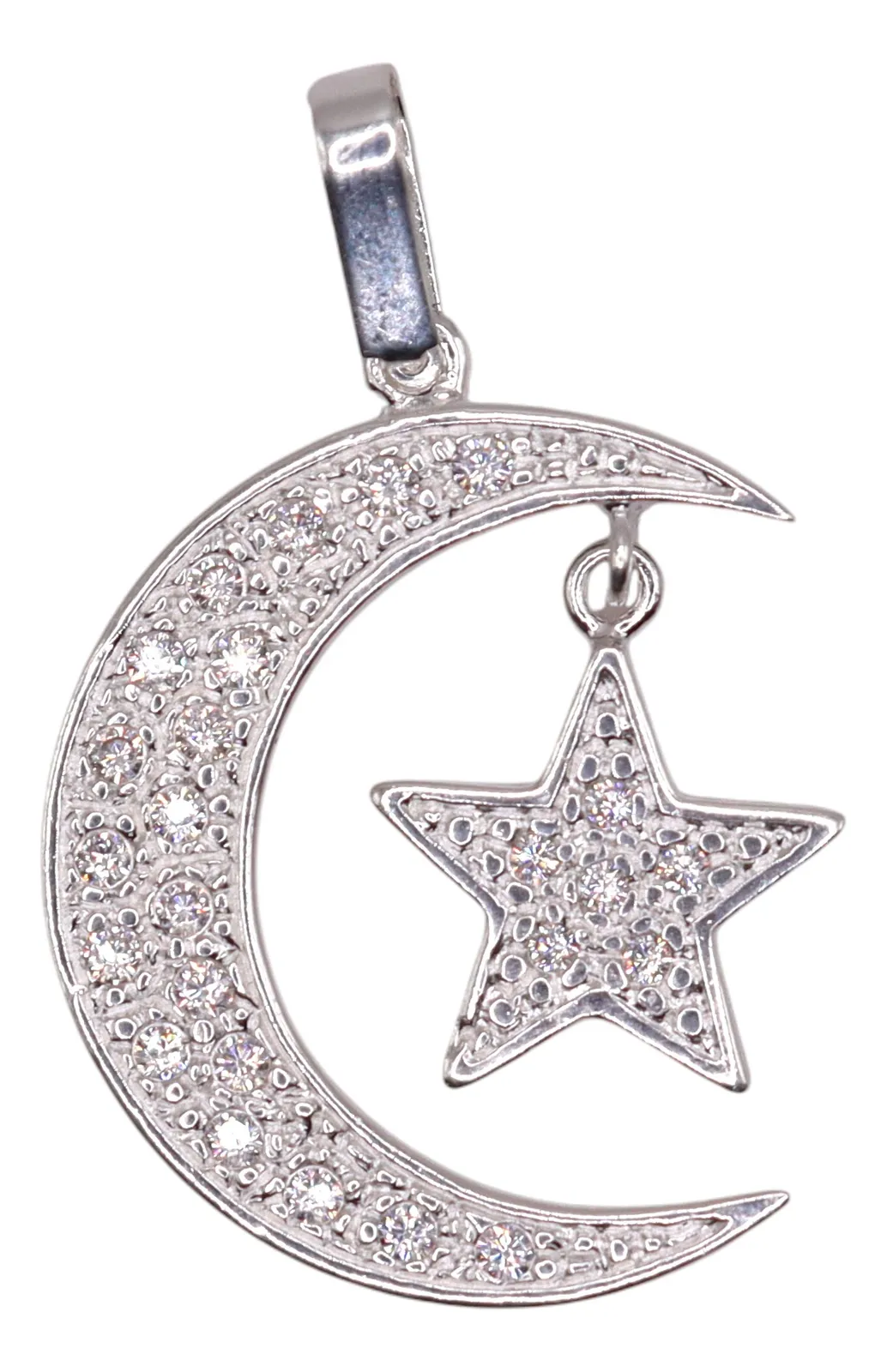 Dije Luna Con Estrella + Cadena en Plata .925