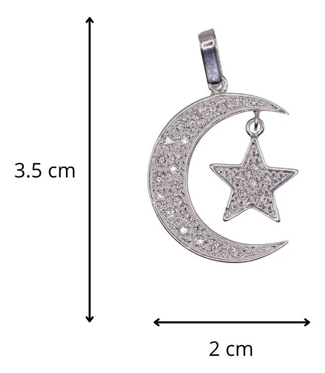 Dije Luna Con Estrella + Cadena en Plata .925