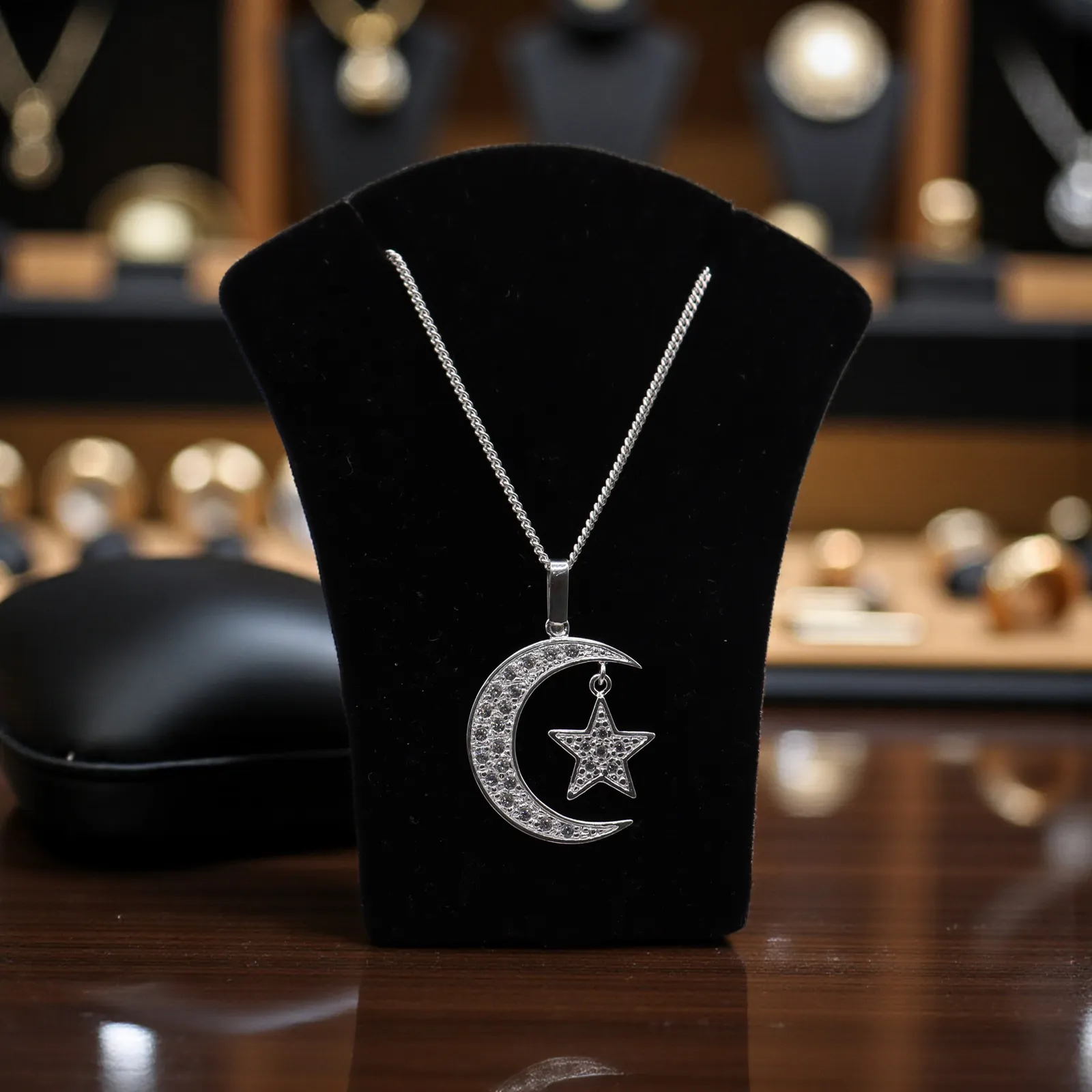 Dije Luna Con Estrella + Cadena en Plata .925