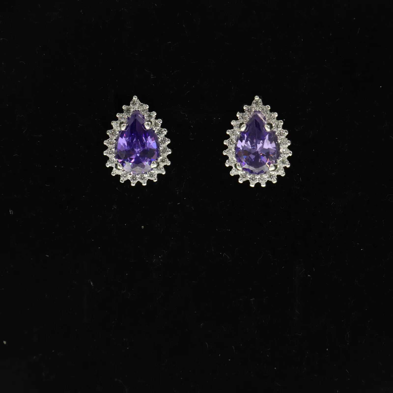 Aretes + Dije Gota Morada en Plata .925