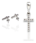 Aretes + Dije Cruz Con Circonia en Plata .925