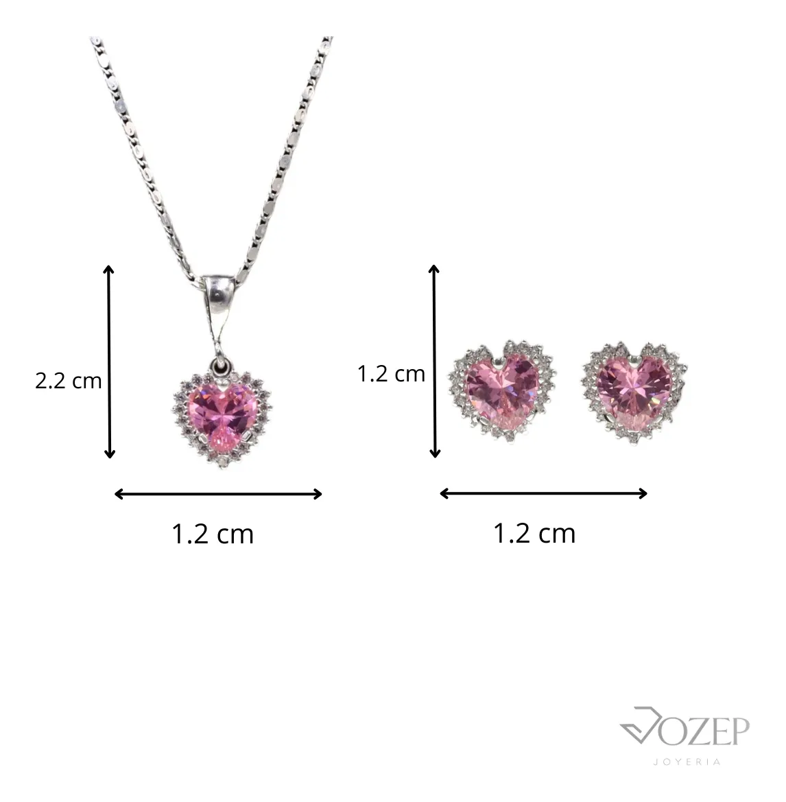 Aretes + Dije Corazón Rosa en Plata .925