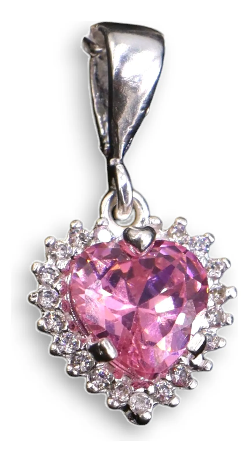 Aretes + Dije Corazón Rosa en Plata .925