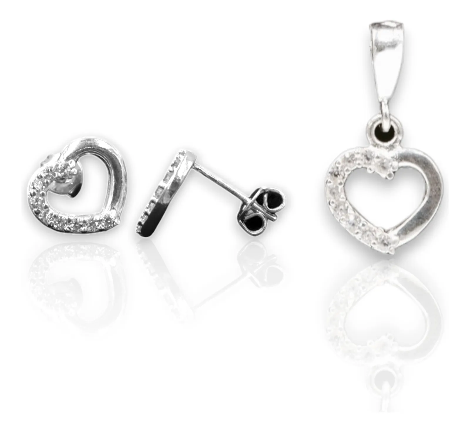Aretes + Dije Contorno Corazón en Plata .925