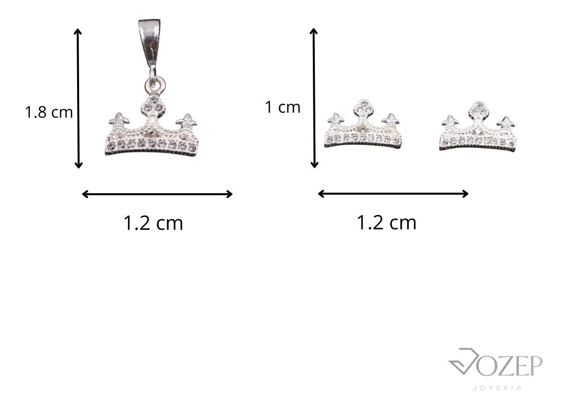Aretes + Dije Corona en Plata .925