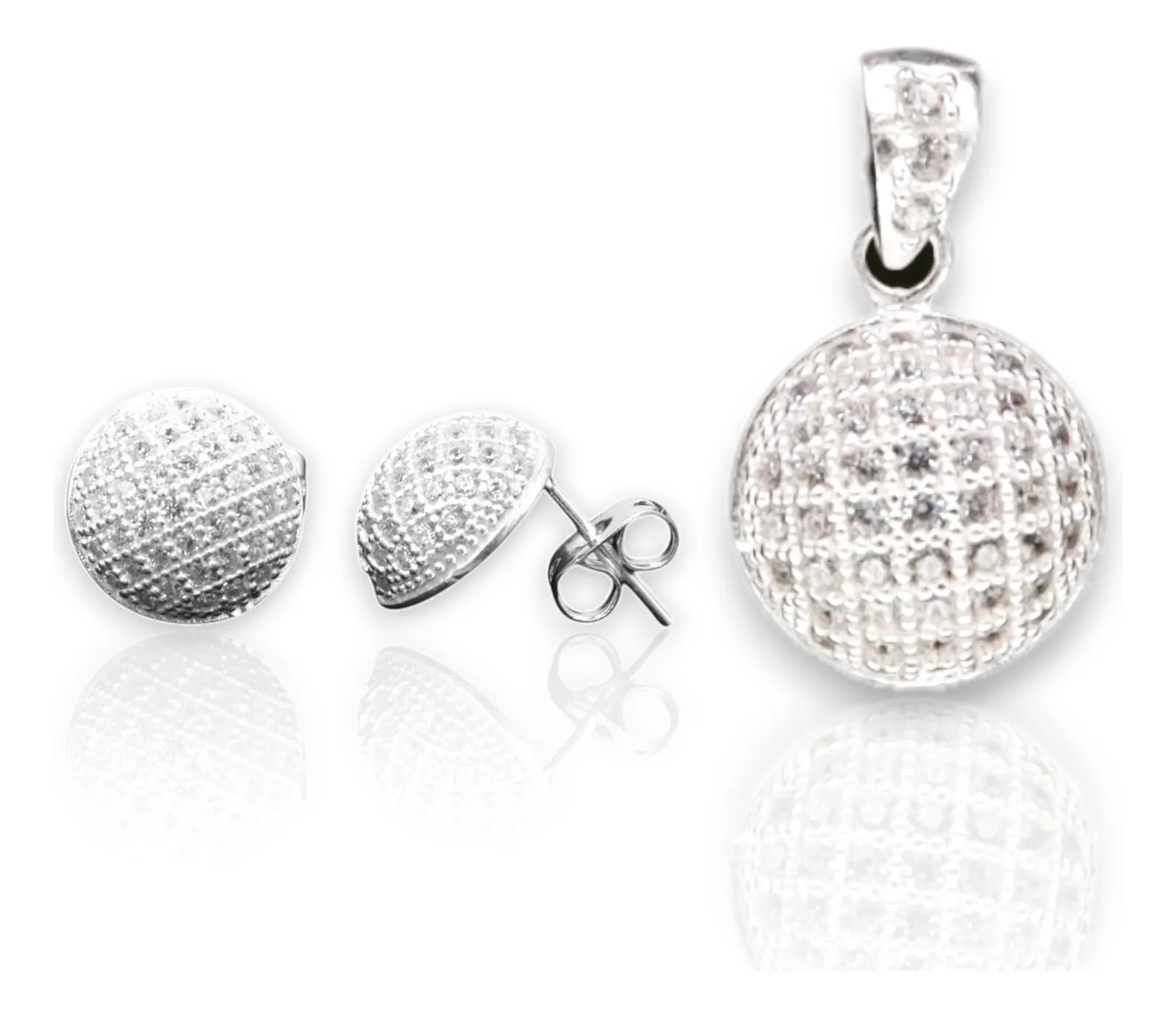 Aretes + Dije Esfera Pavé en Plata .925