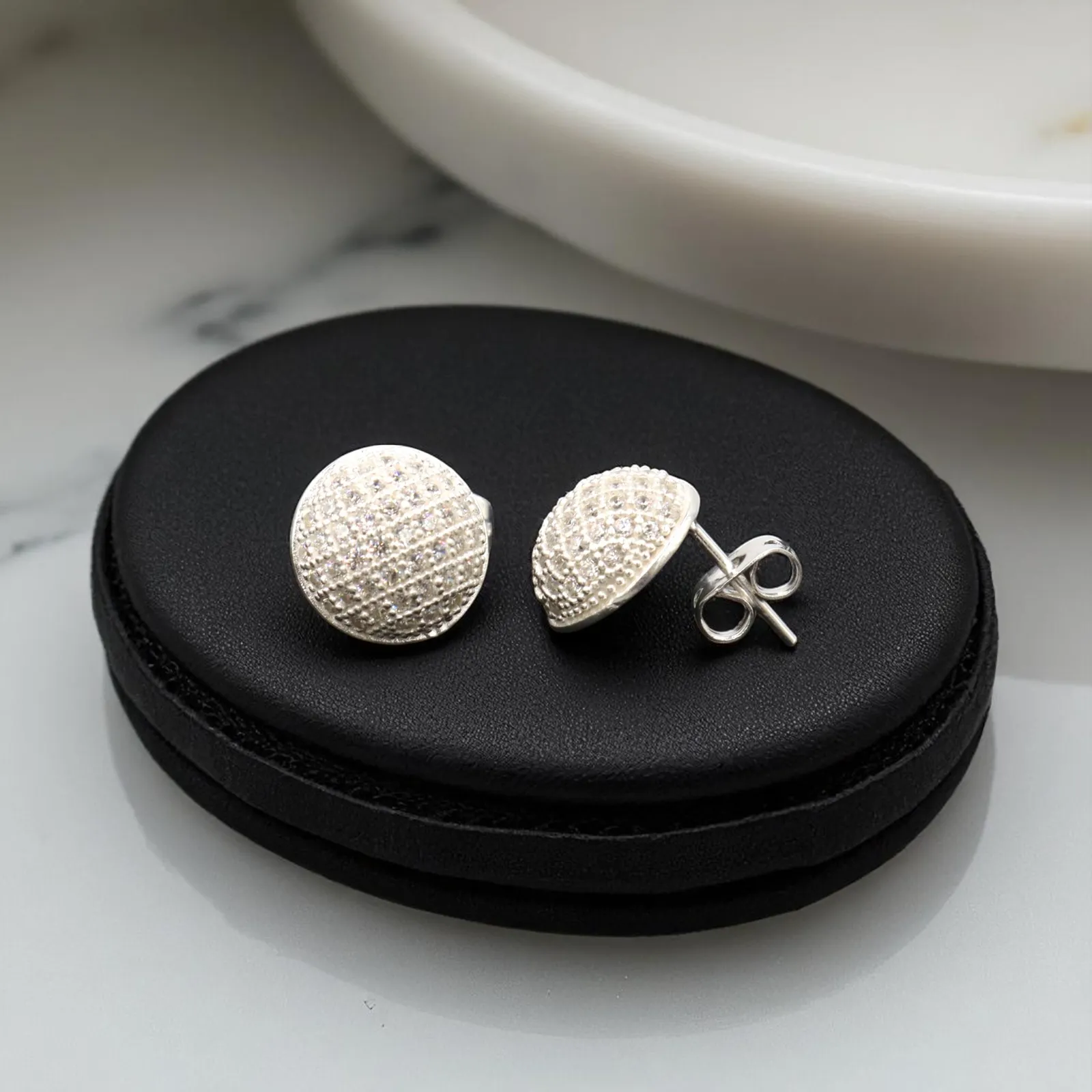 Aretes + Dije Esfera Pavé en Plata .925