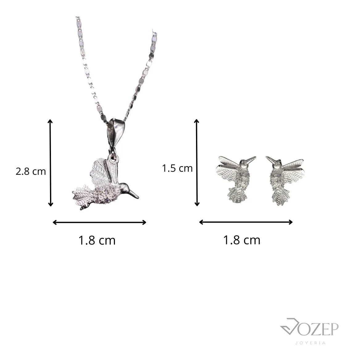 Aretes + Dije Colibri en Plata .925