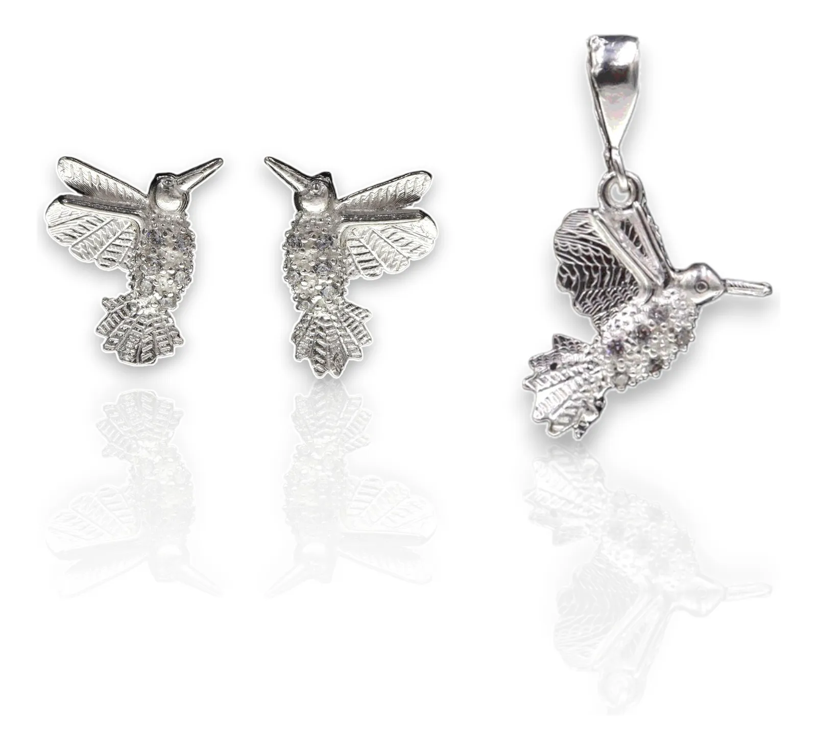 Aretes + Dije Colibri en Plata .925