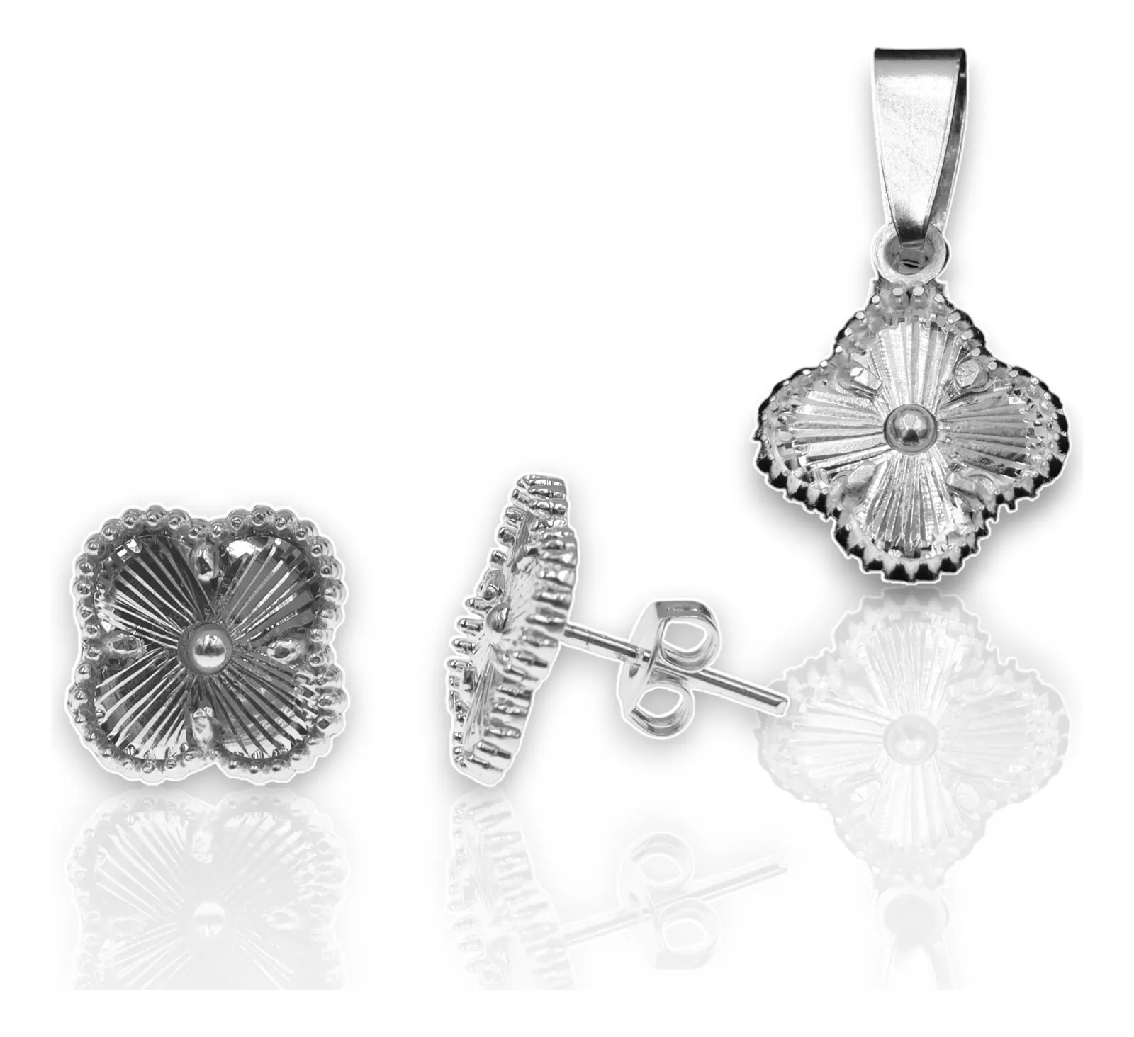 Aretes + Dije Trebol en Plata .925