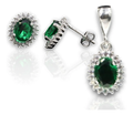 Aretes + Dije Ovalo Verde en Plata .925