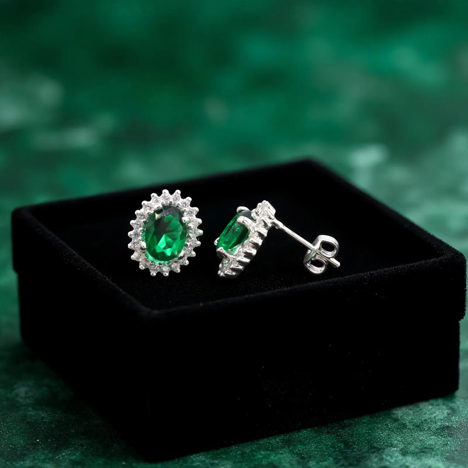 Aretes + Dije Ovalo Verde en Plata .925