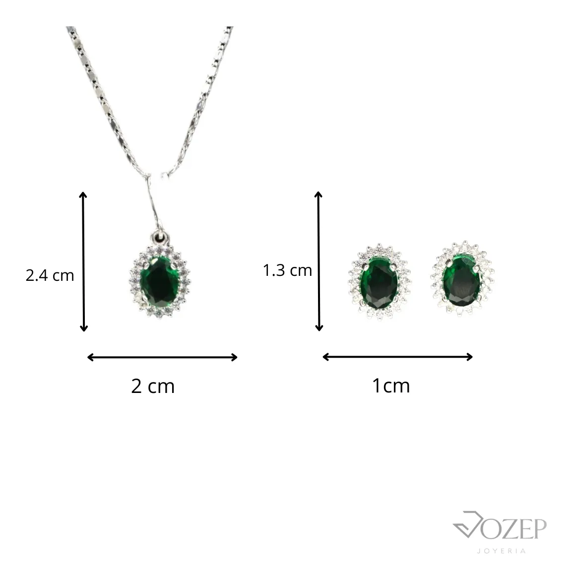 Aretes + Dije Ovalo Verde en Plata .925