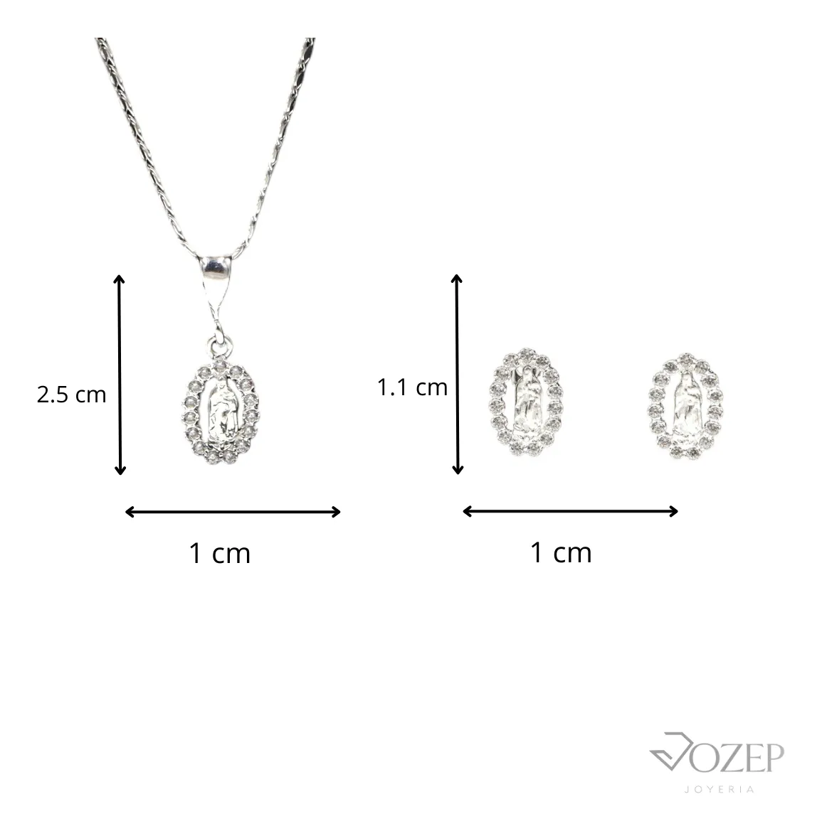 Aretes + Dije Mini Virgen Con Circonia en Plata .925