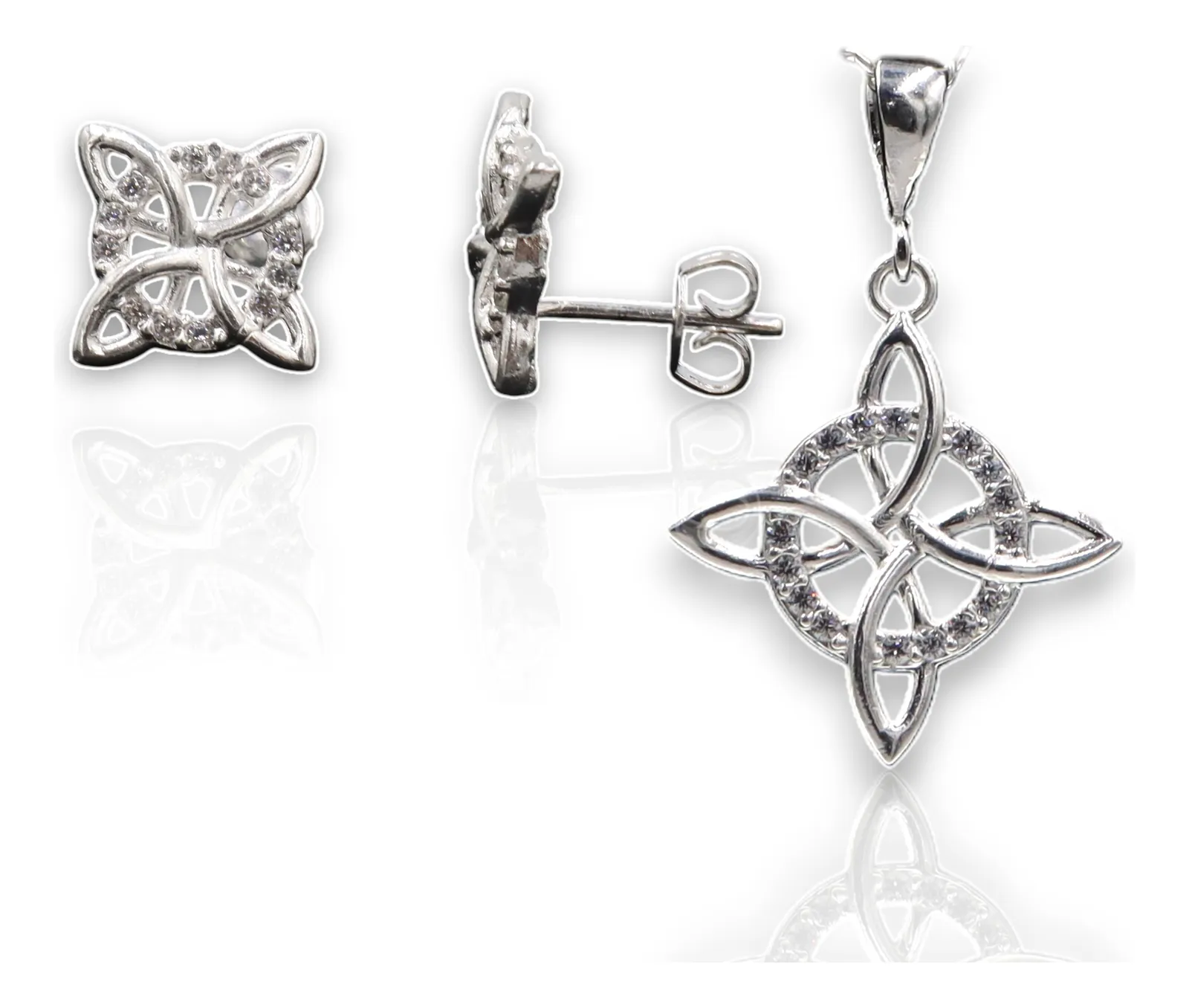 Aretes + Dije Nudo De Bruja en Plata .925