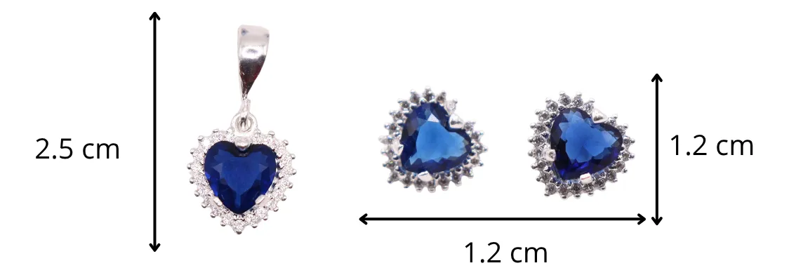 Aretes + Dije Corazón Azul  en Plata .925