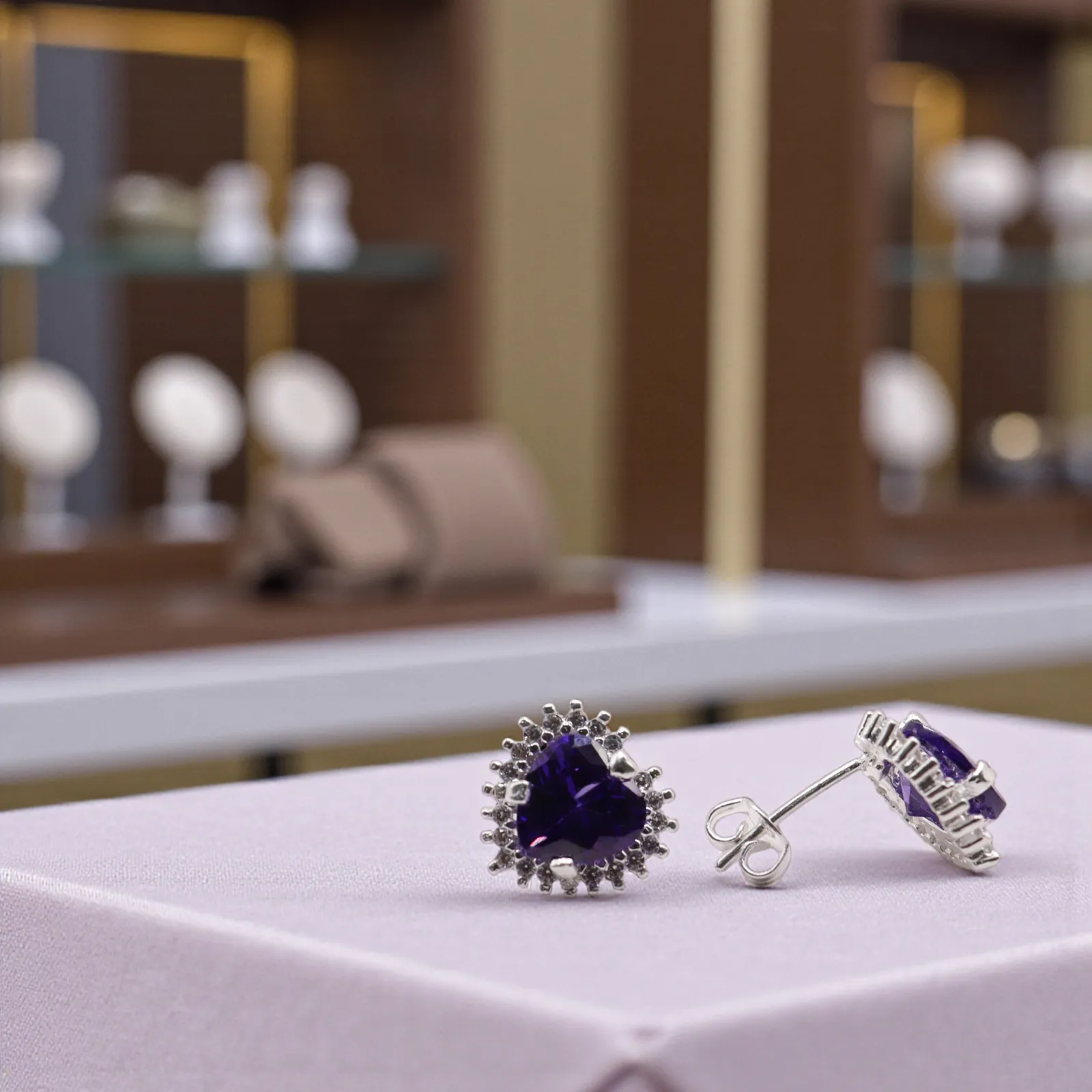 Aretes + Dije Corazón Morado en Plata .925