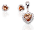 Aretes + Dije Corazón Naranja en Plata .925