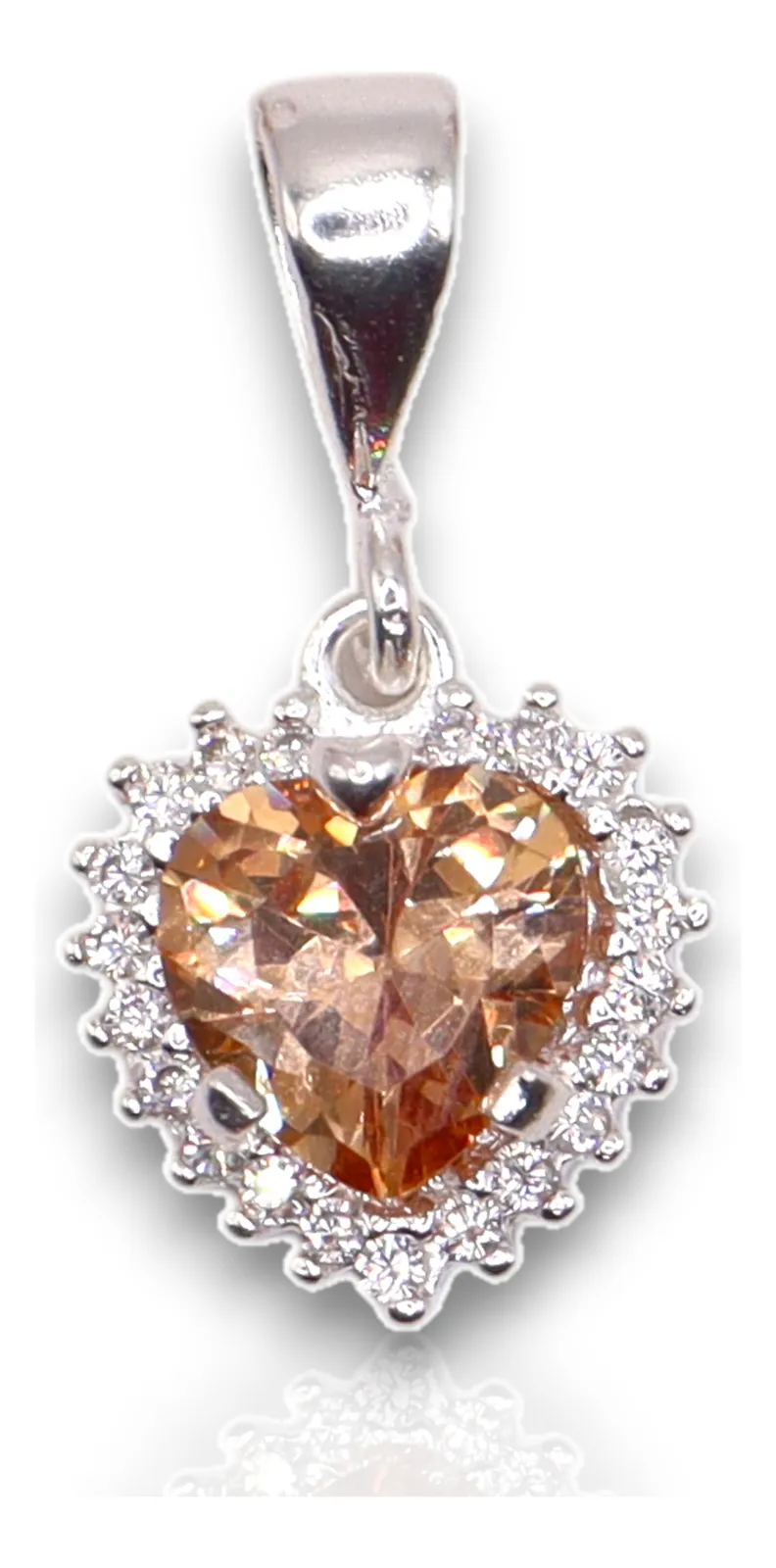 Aretes + Dije Corazón Naranja en Plata .925