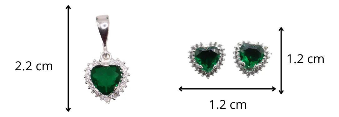 Aretes + Dije Corazón Verde en Plata .925