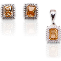 Aretes + Dije Cuadro Naranja en Plata .925