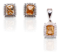 Aretes + Dije Cuadro Naranja en Plata .925