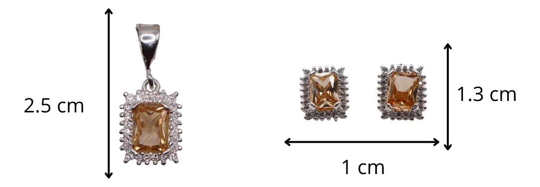 Aretes + Dije Cuadro Naranja en Plata .925