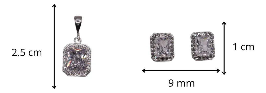 Aretes + Dije Cuadro Blanco en Plata .925