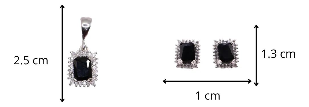 Aretes + Dije Cuadro Negro en Plata .925