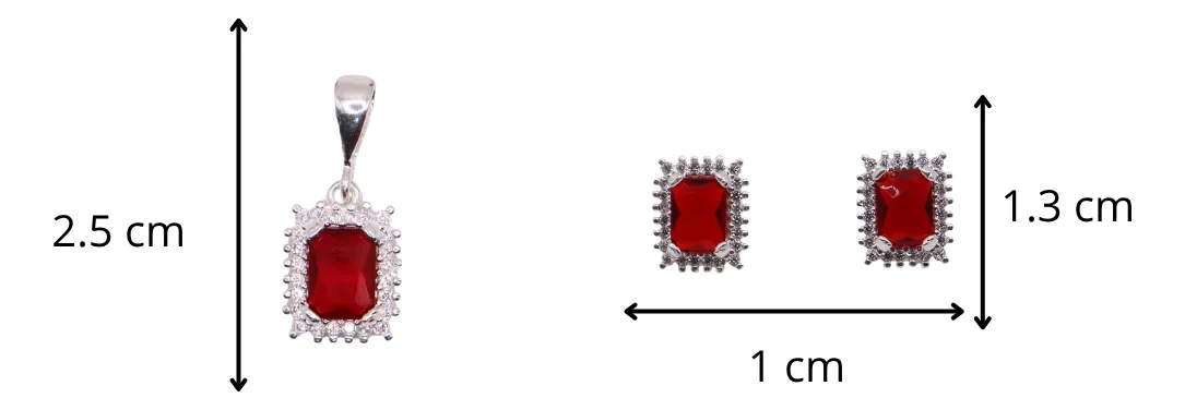 Aretes + Dije Cuadro Rojo en Plata .925