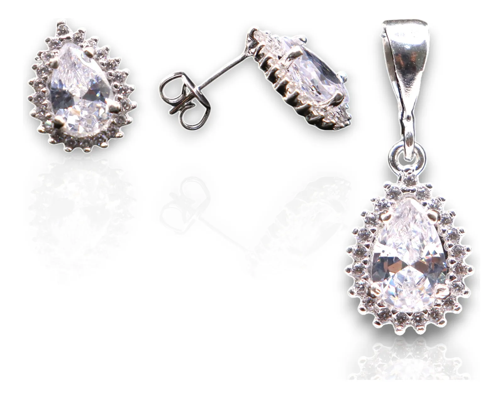 Aretes + Dije Gota Blanca en Plata .925