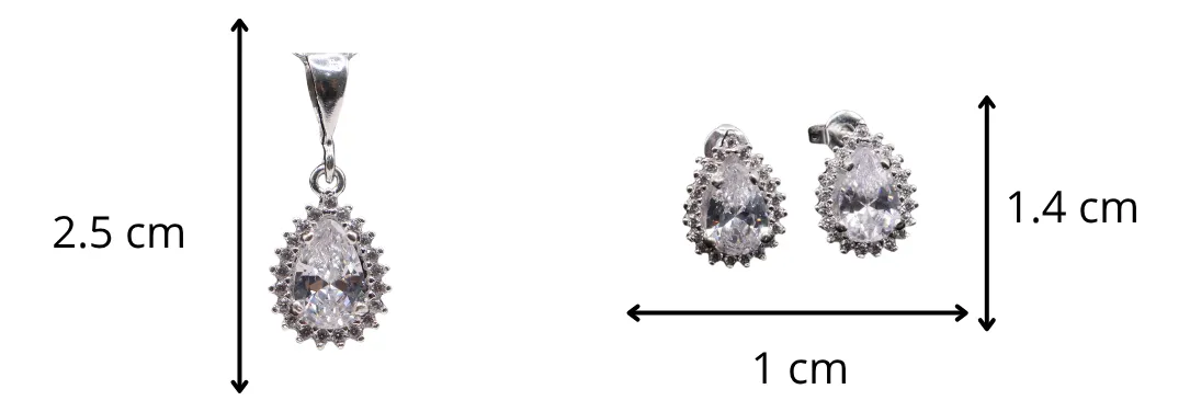 Aretes + Dije Gota Blanca en Plata .925