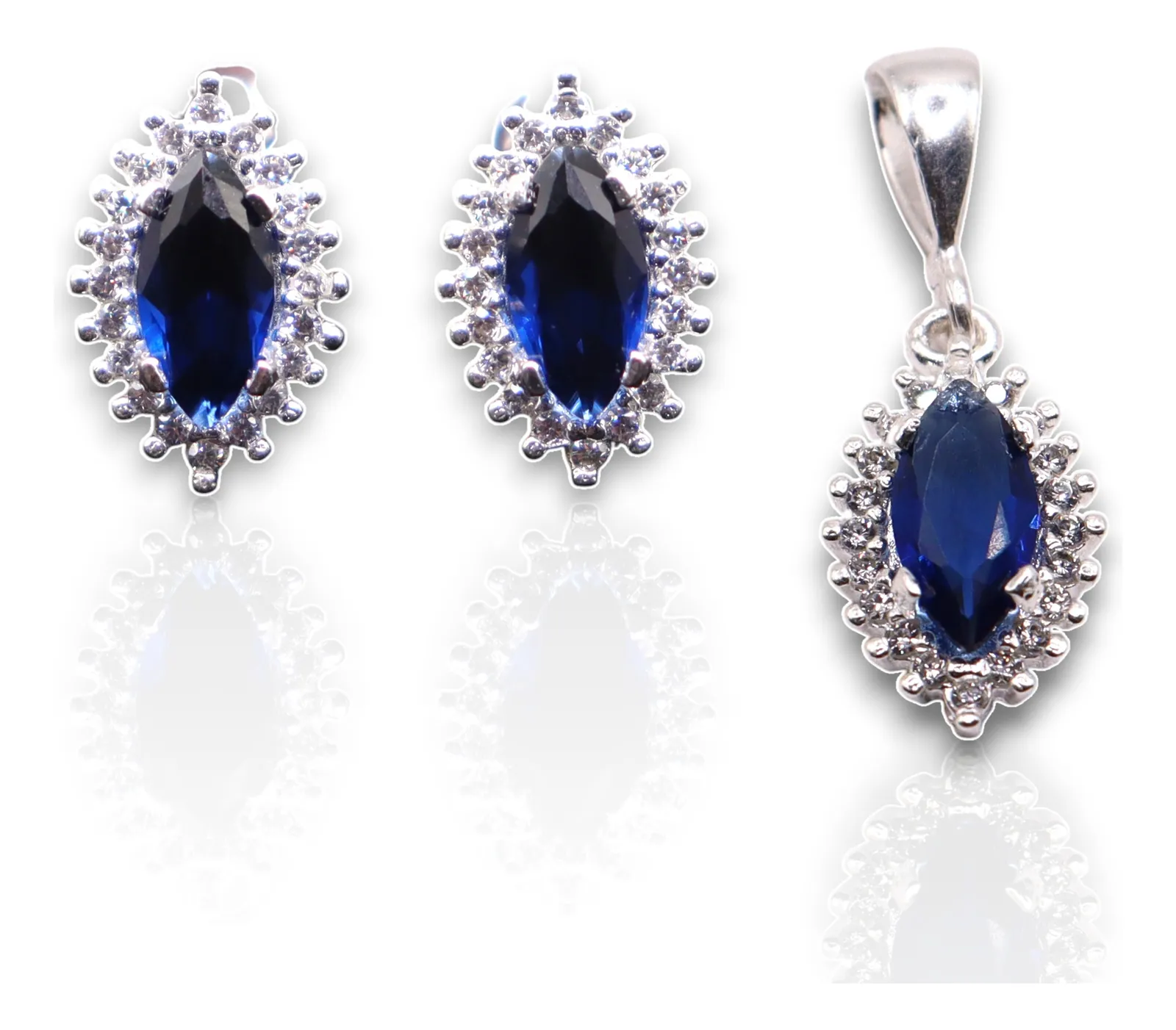 Aretes + Dije Gota Azul en Plata .925