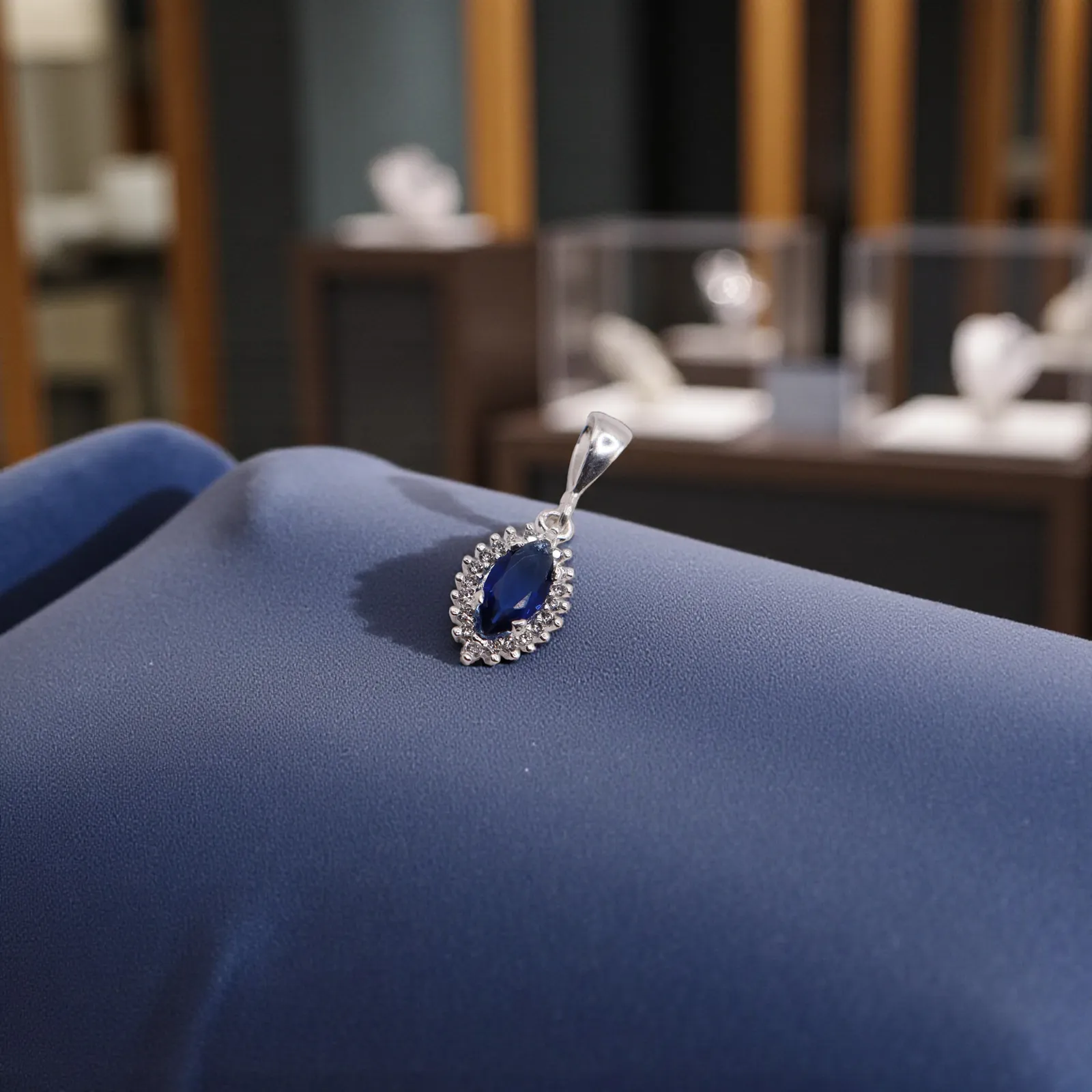 Aretes + Dije Gota Azul en Plata .925