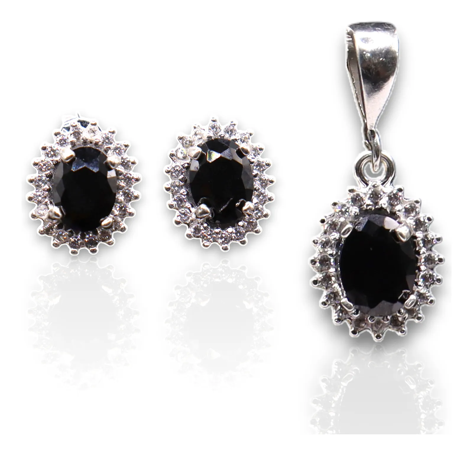 Aretes + Dije Ovalo Negro en Plata .925