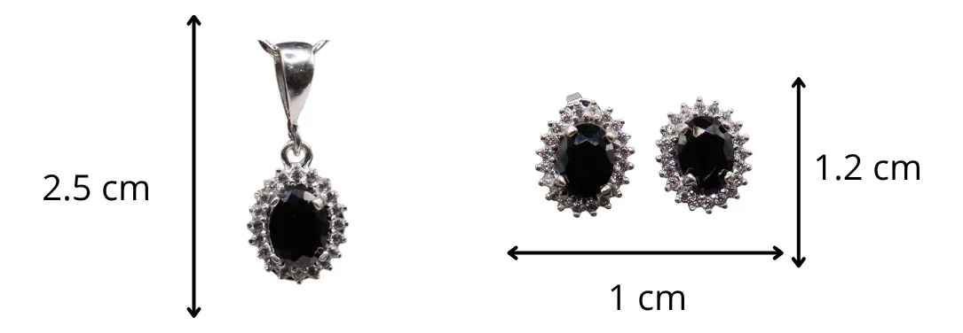 Aretes + Dije Ovalo Negro en Plata .925