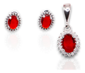 Aretes + Dije Ovalo Rojo en Plata .925