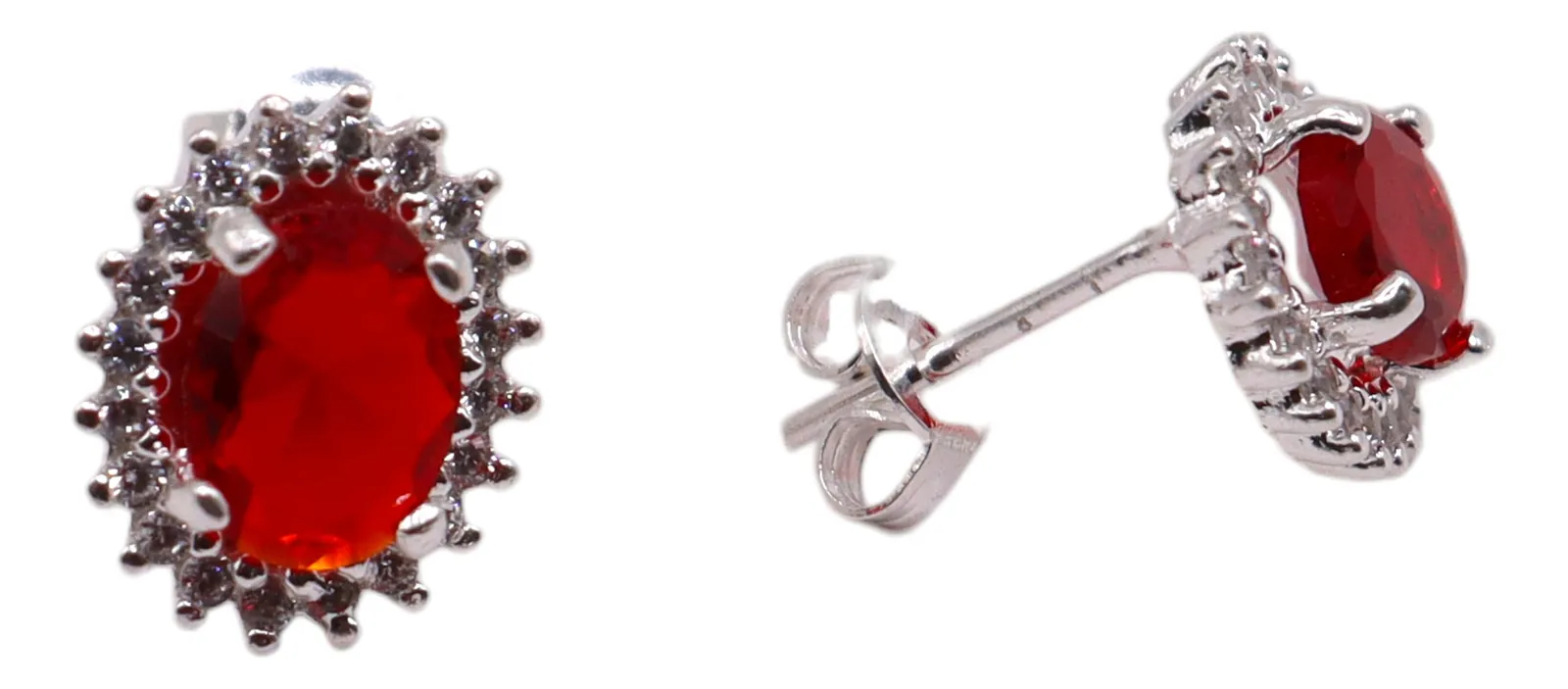 Aretes + Dije Ovalo Rojo en Plata .925