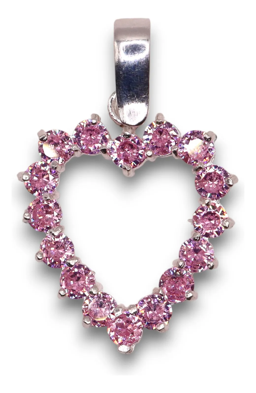 Dije Corazón Contorno Rosa En Plata .925