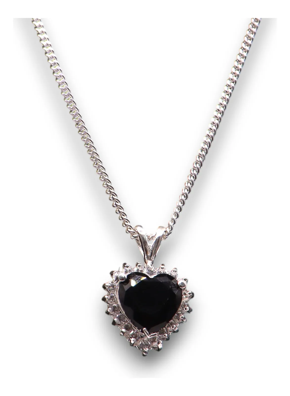 Dije Corazón Con Piedra Negro En Plata .925