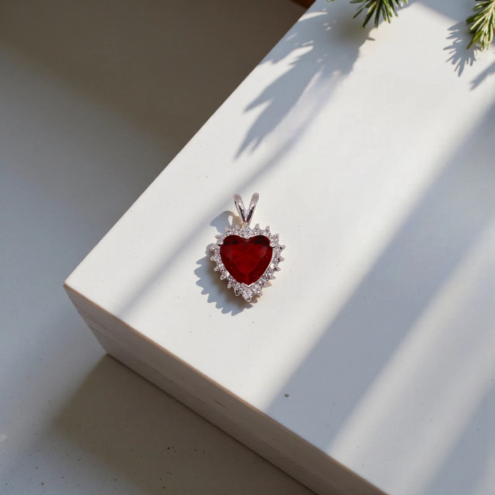 Dije Corazón Con Piedra Roja En Plata .925