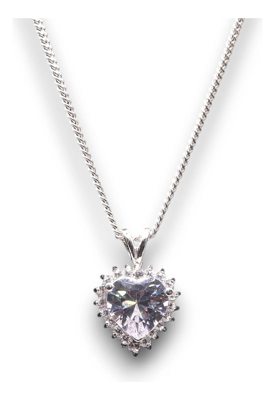 Dije Corazón Con Piedra Blanca En Plata .925