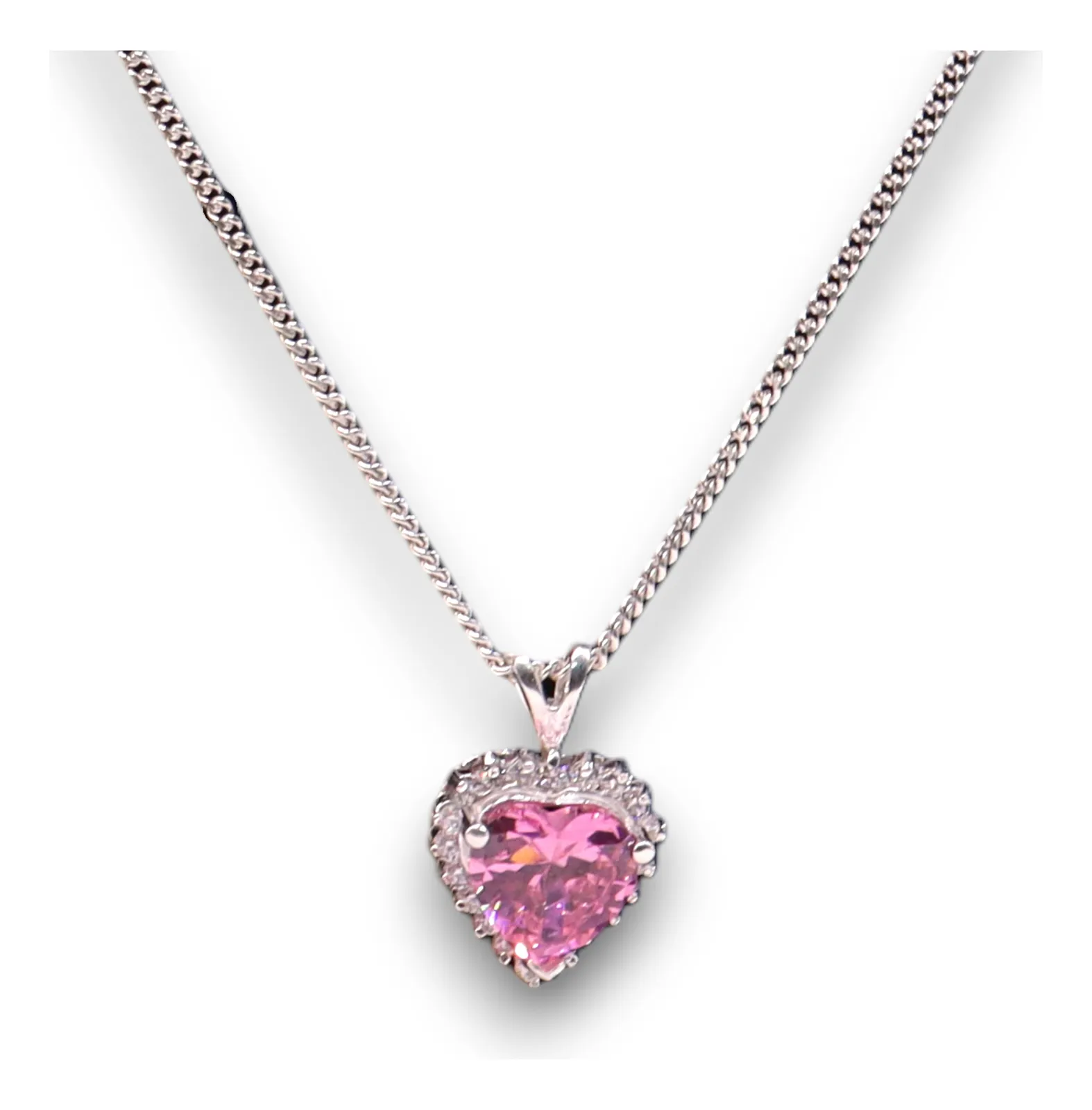 Dije Corazón Con Piedra Rosa En Plata .925