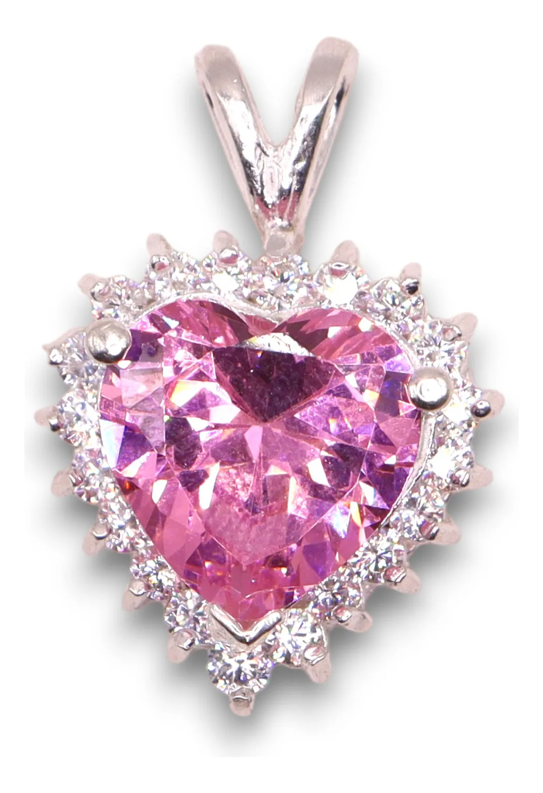 Dije Corazón Con Piedra Rosa En Plata .925