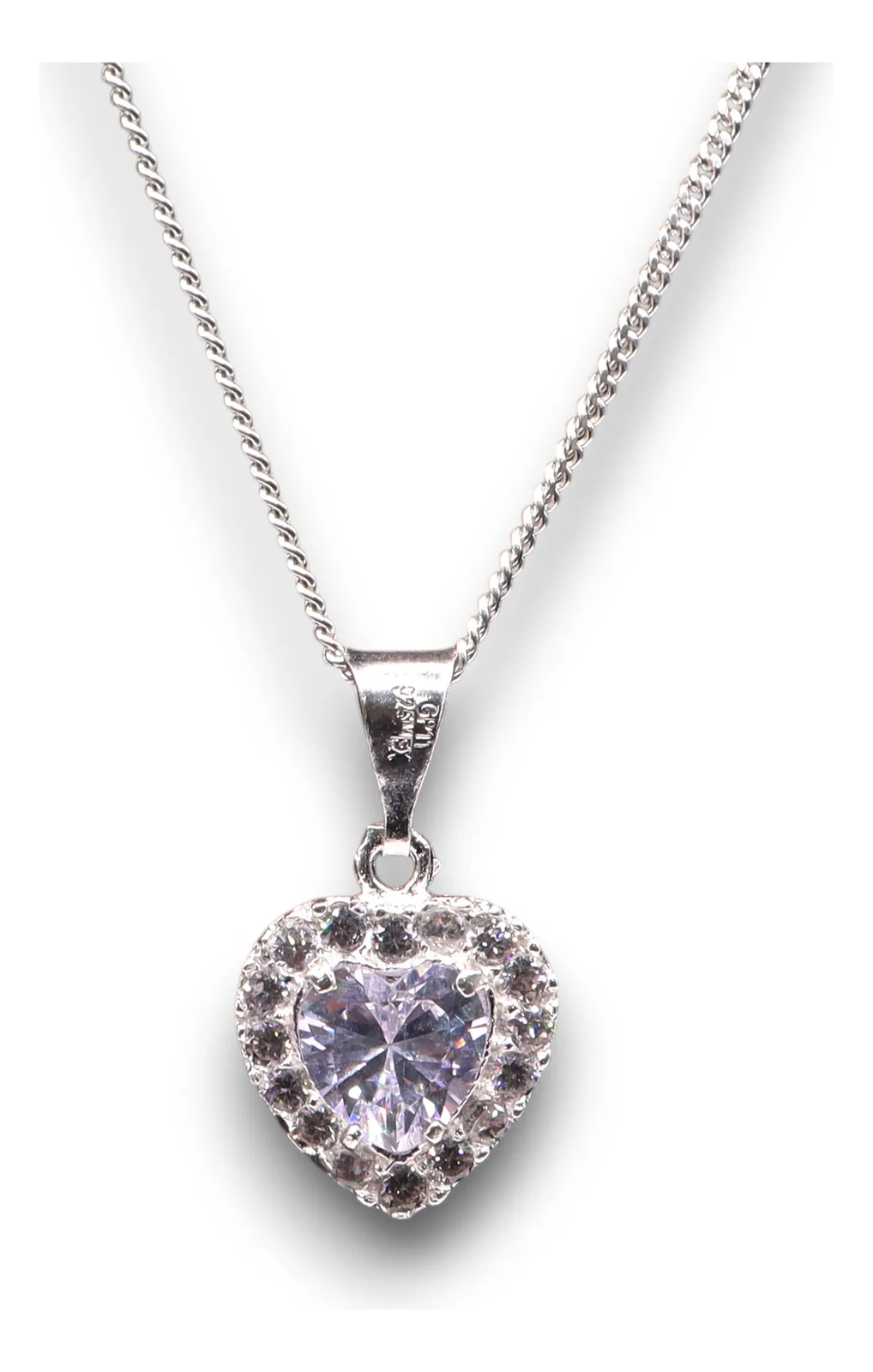 Dije Corazón Piedra Blanca Delgado Plata 925