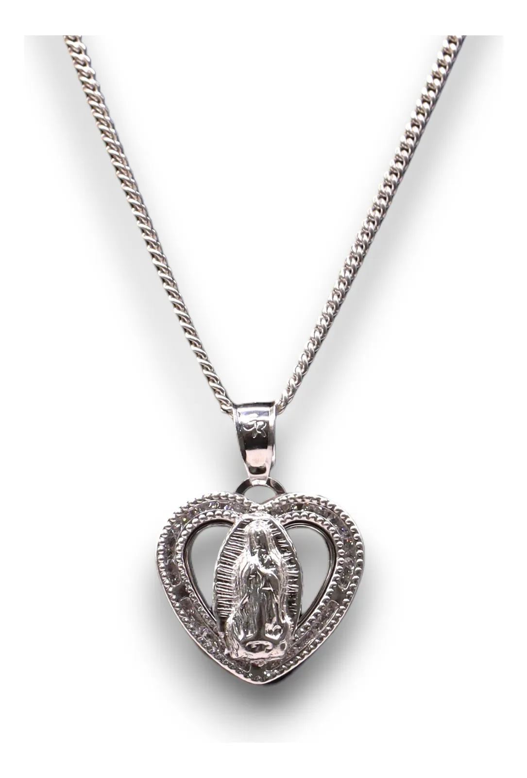 Dije Corazón Con Virgen Grande Plata .925